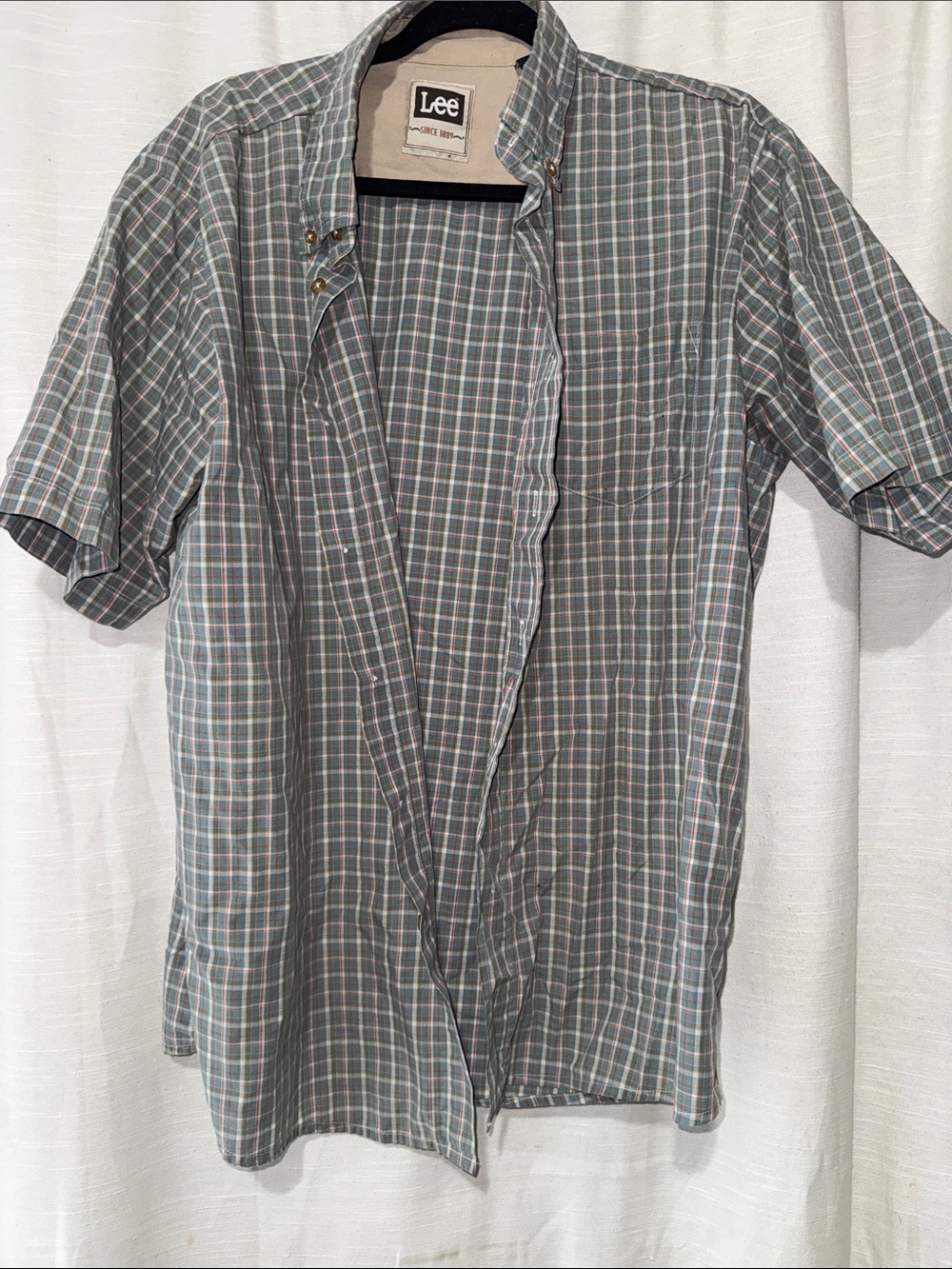Lee Men's Short-Sleeve Plaid Button-Down Shirt - Gray/Green